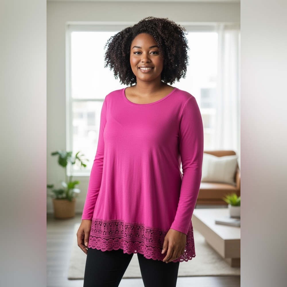 Antthony - EC - Fuchsia Lace Hem Tunic